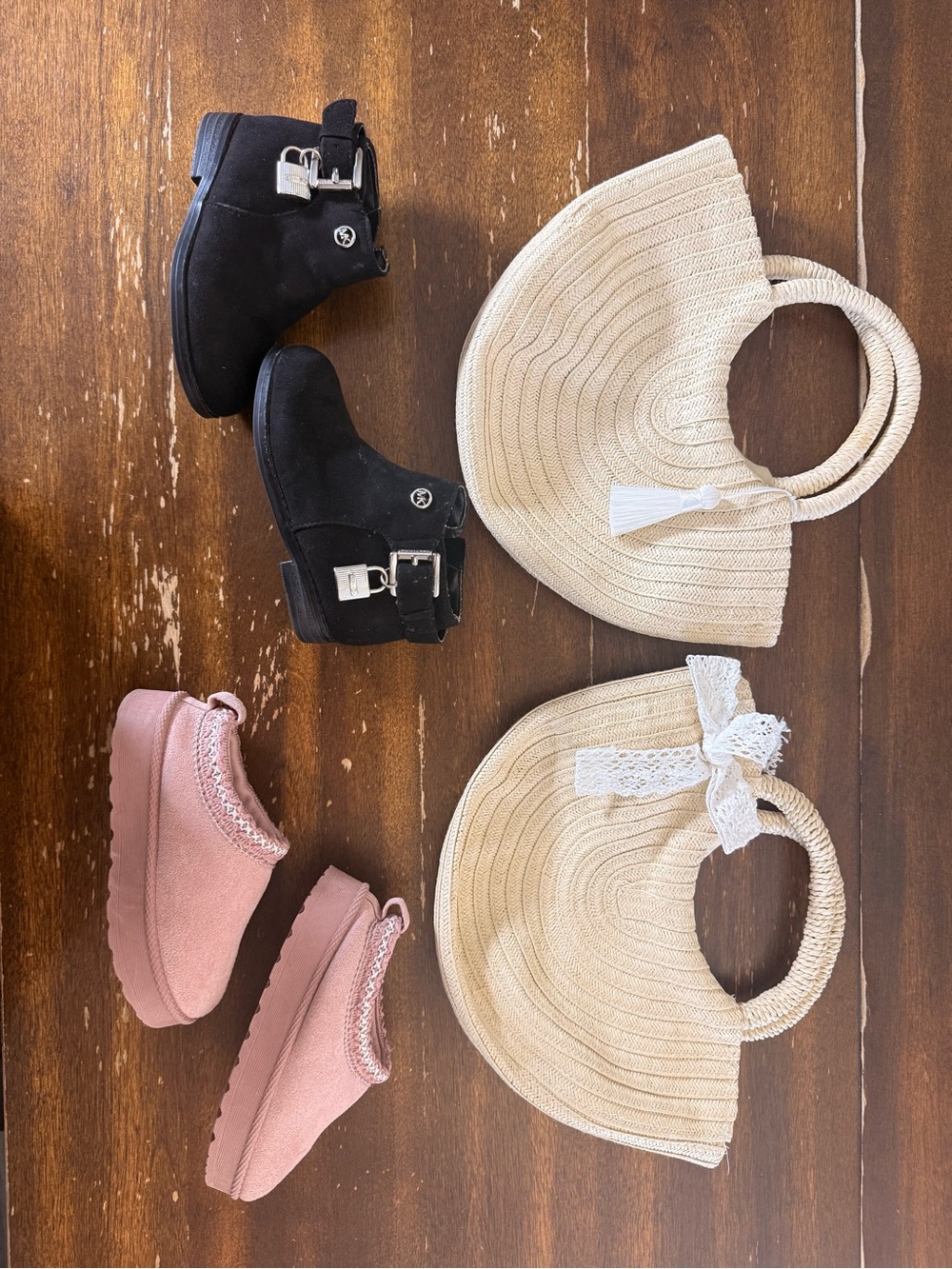 Toddler girl accessories 2 purses, 1 pair of boots, 1 pair of slippers